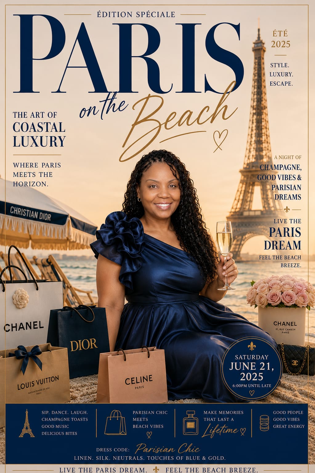 Paris on the beach birthday poster featuring Marshena